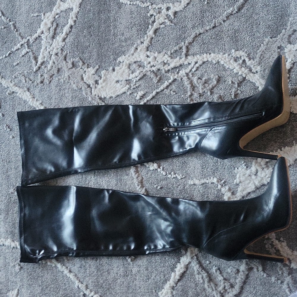 Shien Suede Over The Knee Side Zipper Boots, size: EUR40/ US 8.5, color: black